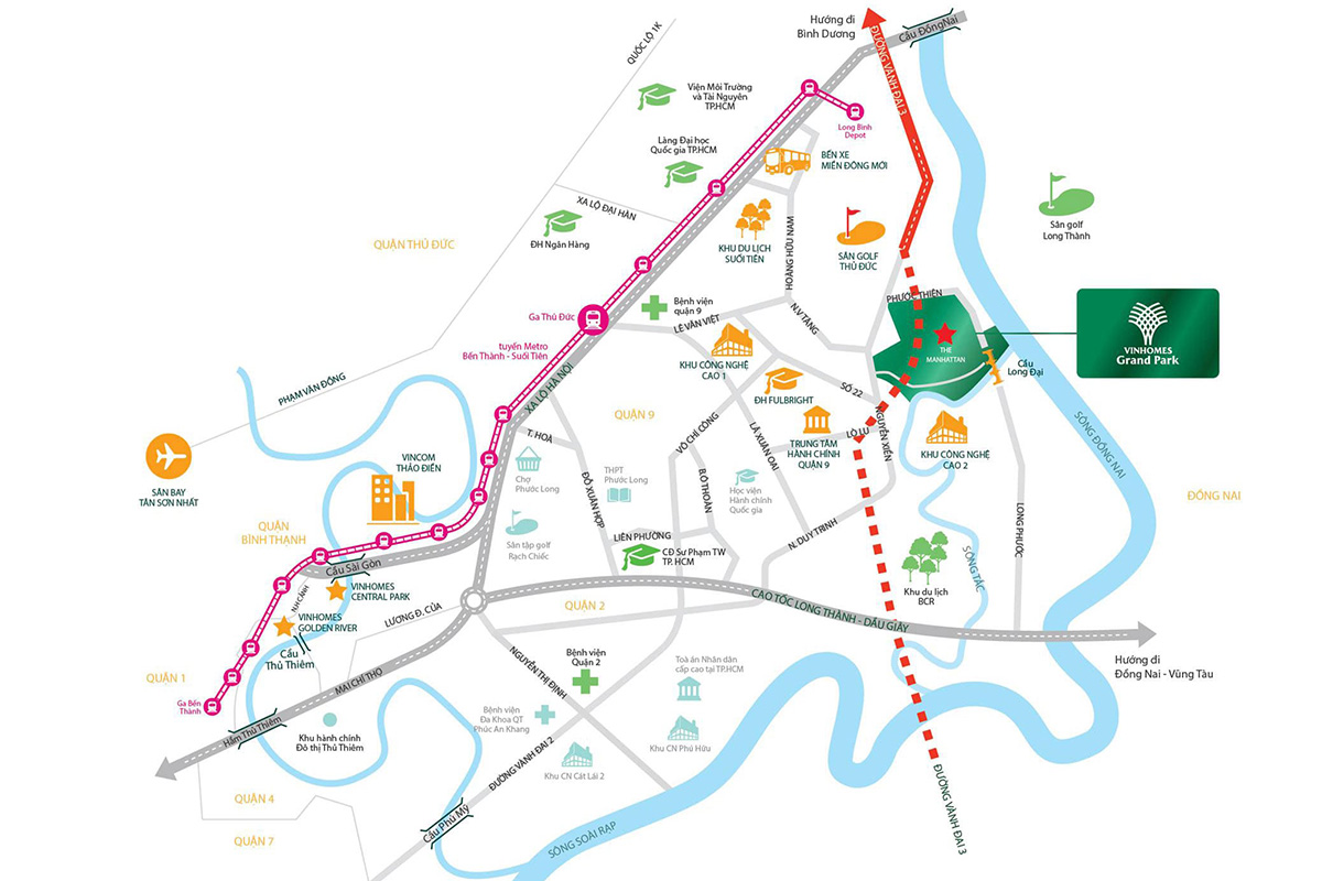 Vị trí Vinhomes Grand Park tại Đường Nguyễn Xiển, Long Thạnh Mỹ, Quận 9, TP Thủ Đức, TP Hồ Chí Minh
